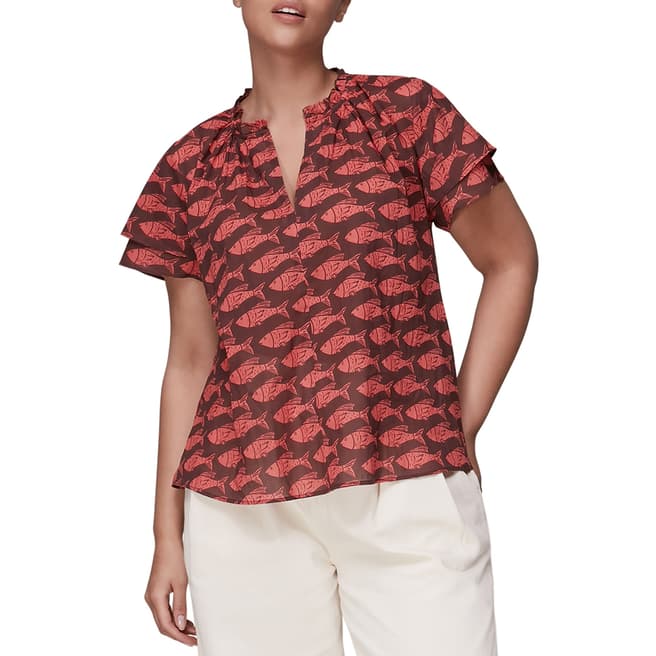 WHISTLES Red Pisces Print Cotton Top