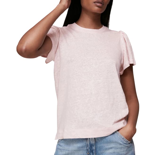 WHISTLES Pink Frill Sleeve Linen T-Shirt