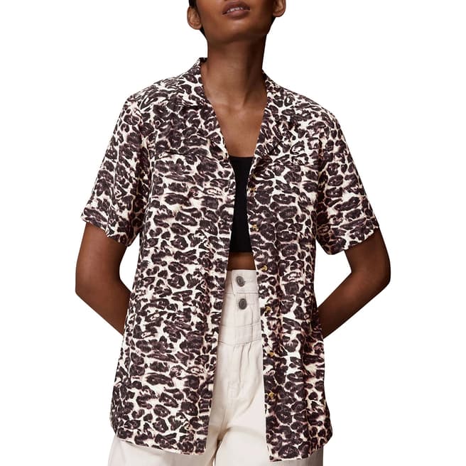 WHISTLES Brown Leopard Print Relaxed Shirt