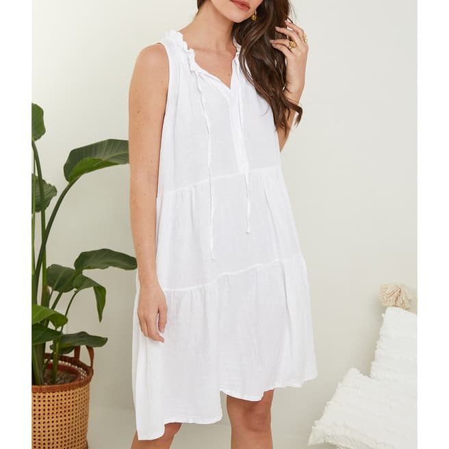 Rodier White Ruffle Linen Mini Dress