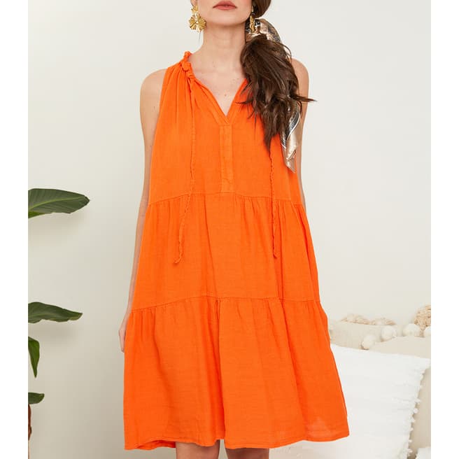 Rodier Orange Ruffle Linen Mini Dress