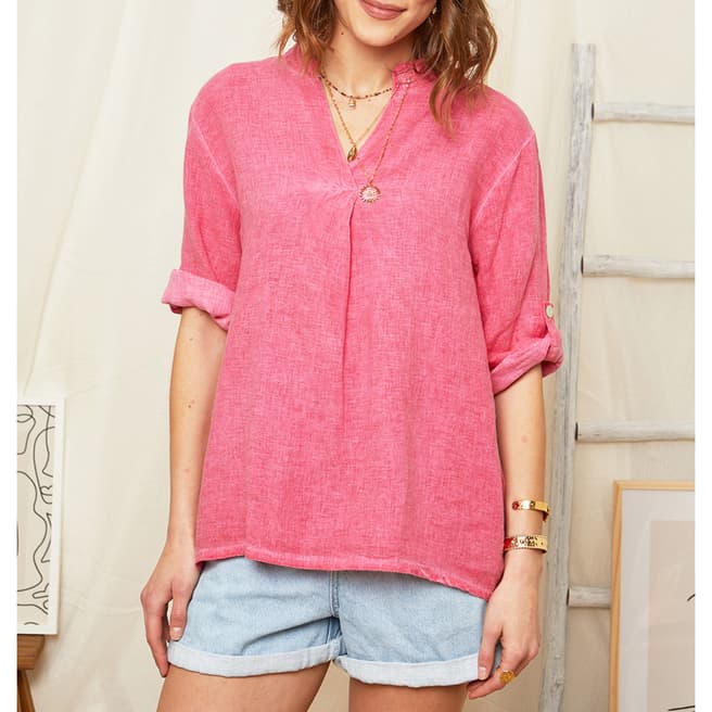 Rodier Pink Loose Fit Linen Top