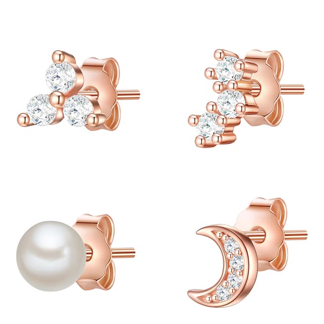 Nahla Jewels White/Rose Gold Crescent Shell Stud Earrings