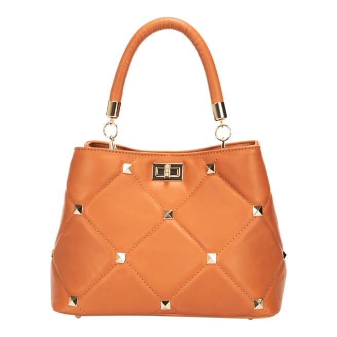 Markese Orange Leather Stud Top Handle Handbag