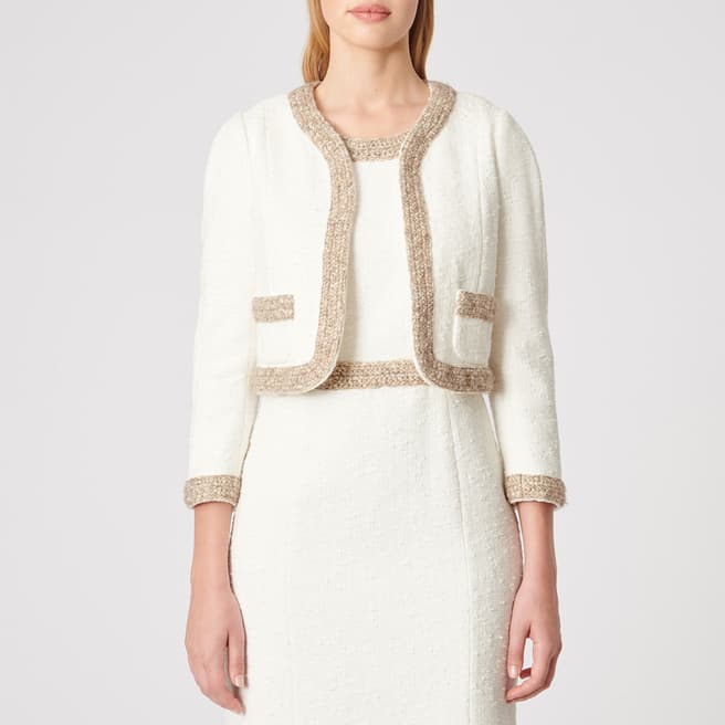 Paule Ka White Tweed Cropped Cotton Jacket