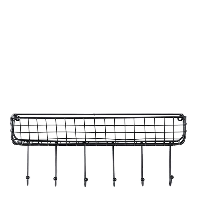 Gallery Living Ashby Wire Shelf W/6 Hooks Black 40x13x30cm