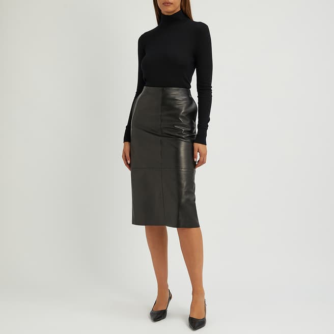 N°· Eleven Black Leather Midi Skirt