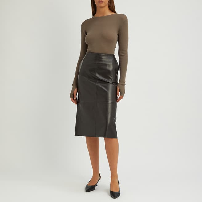 N°· Eleven Brown Leather Midi Skirt