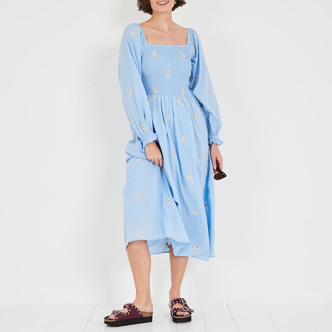 hush Pale Blue Izzy Cotton Embroidered Dress