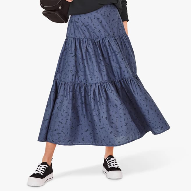 hush Blue Astrid Tiered Cotton Skirt 