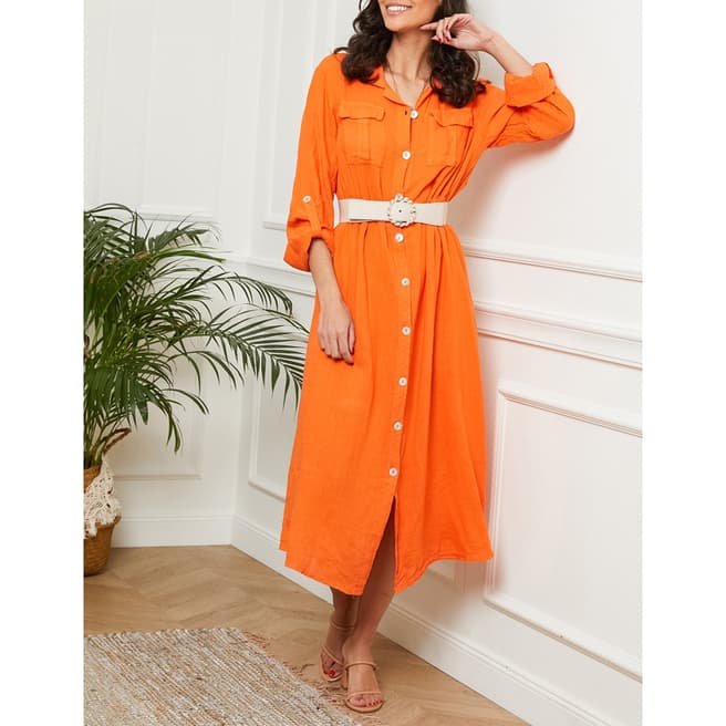LE MONDE DU LIN Orange Linen Shirt Dress