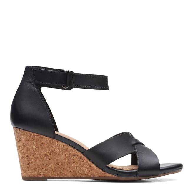 Clarks Black Leather Margee Gracie Wedge Sandals
