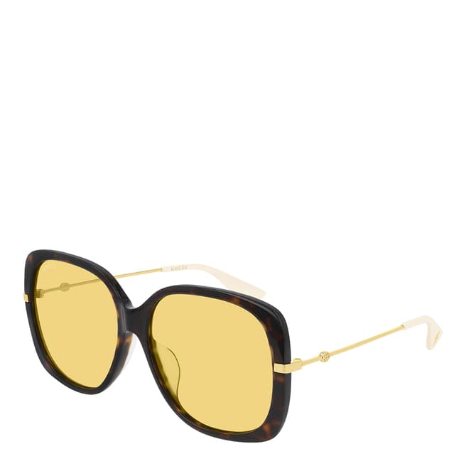 Gucci Women's Havana Gold Yellow Gucci Sunglasses 59mm