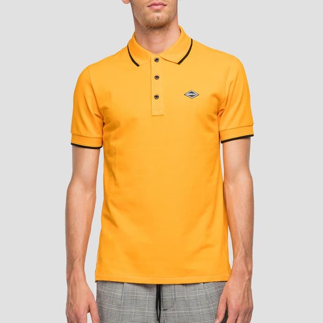 Replay Orange Pique Cotton Blend Polo Shirt