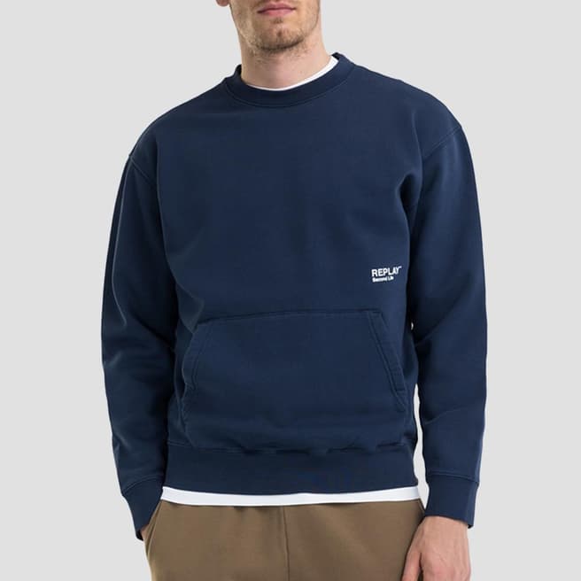 Replay Navy Second Life Organic Cotton Sweatshirt