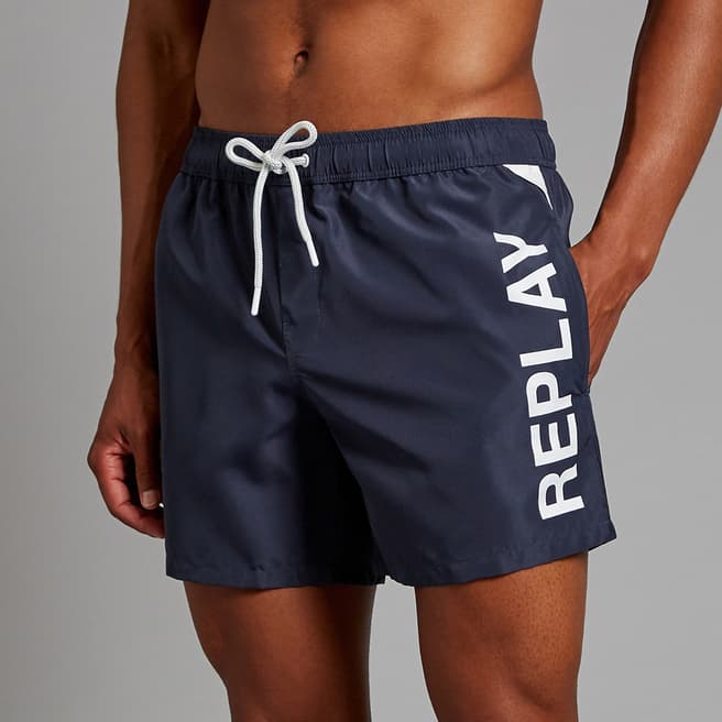 Replay Navy Logo Swim Shorts