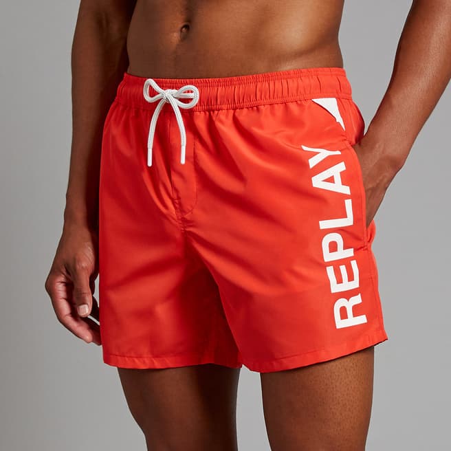 Replay Orange Logo Swim Shorts
