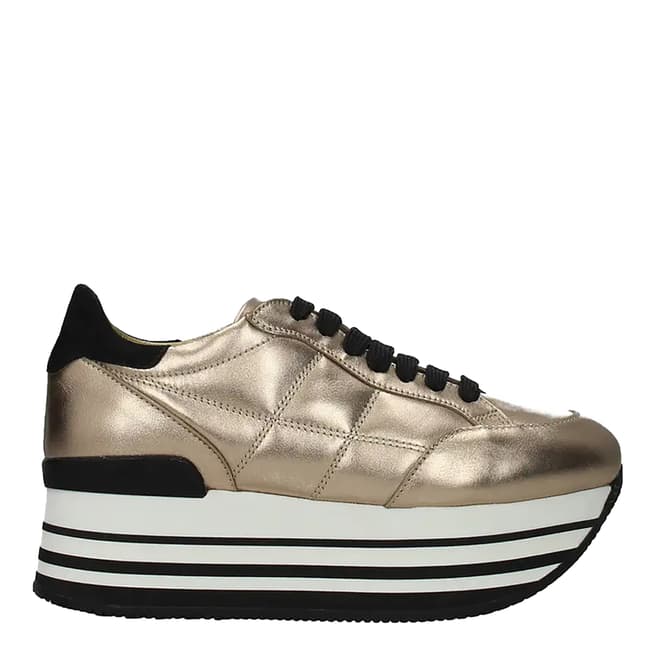 Hogan Gold And Black Platform Sneakers 