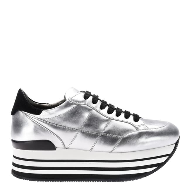 Hogan Silver And Black Platform Sneakers 