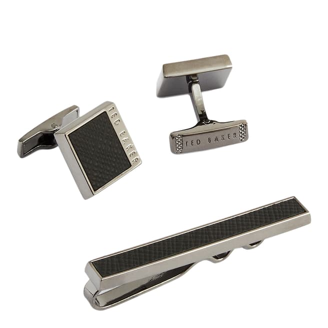 Ted Baker Black Hamches Leather Insert Cufflink And Tie Bar Gift Set