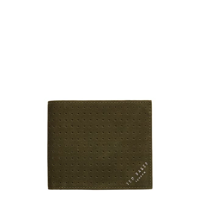 Ted Baker Olive Sandbar Perforated Nubuck Leather Bifold Wallet