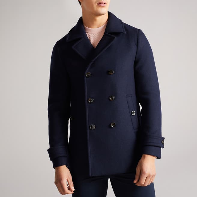 Ted Baker Navy Grilld Wool Peacoat