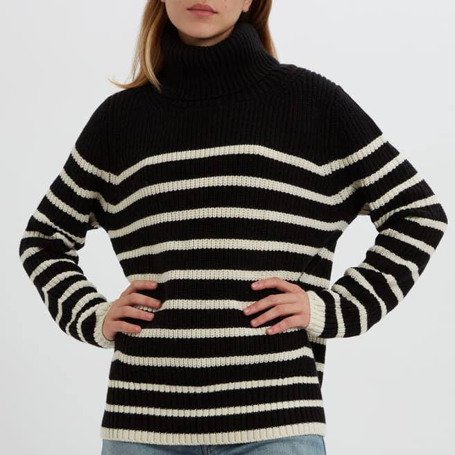 N°· Eleven Black / Cream Cotton Blend Stripe Knit Roll Neck Jumper