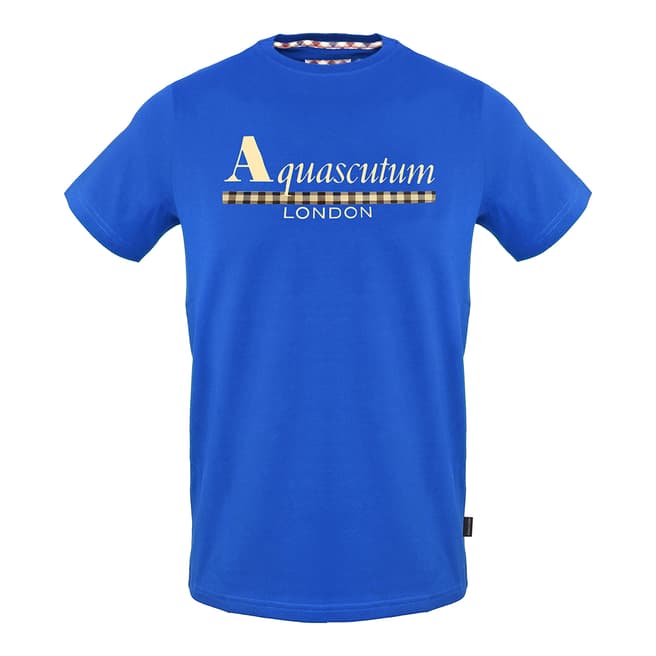 Aquascutum Blue Script Logo Cotton T-Shirt