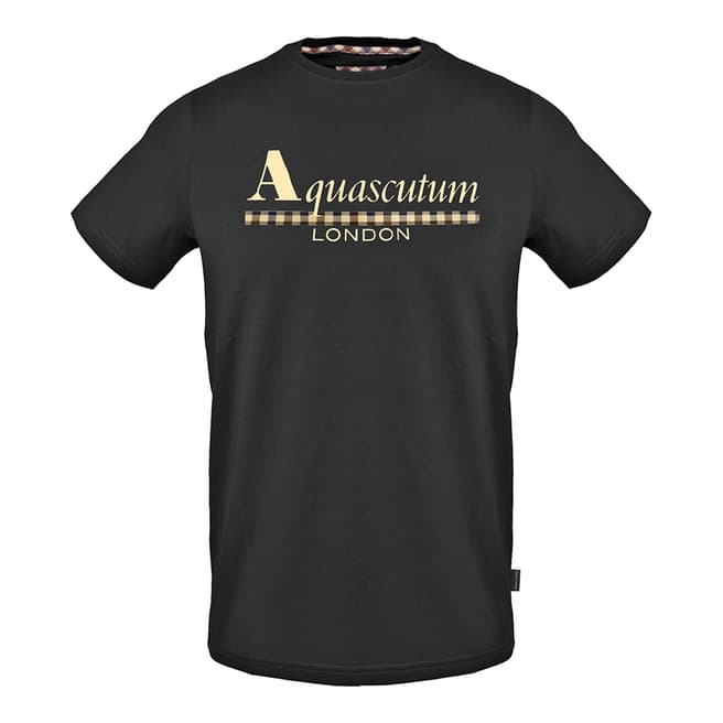 Aquascutum Black Script Logo Cotton T-Shirt