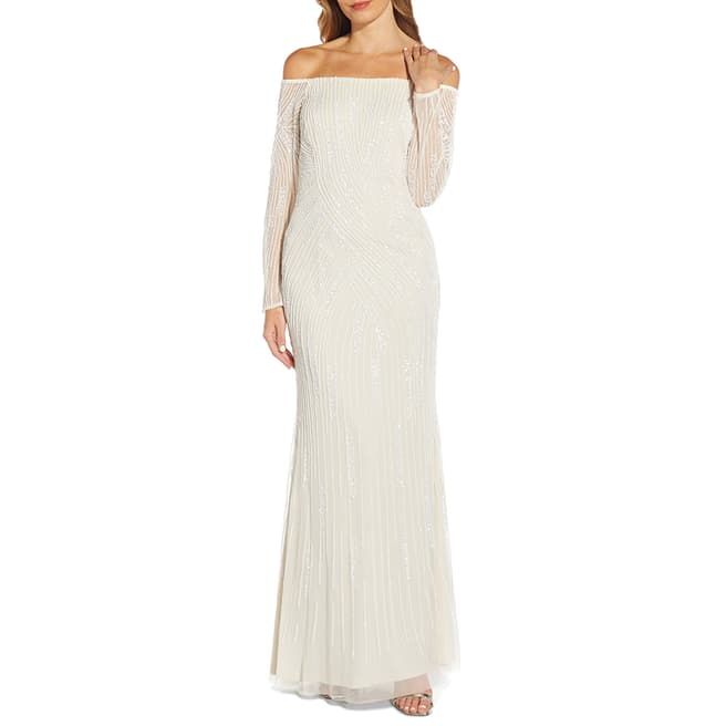 Adrianna Papell Ivory Beaded Off Shoulder Gown