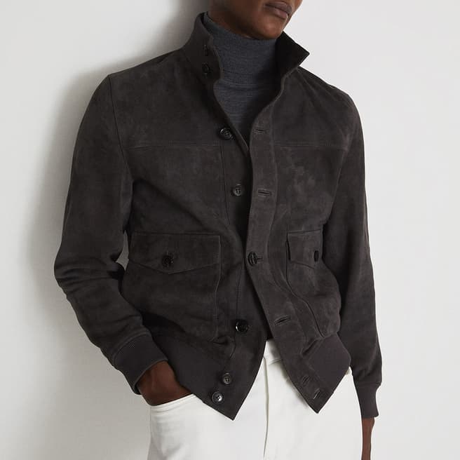 Reiss Charcoal Angel Suede Jacket