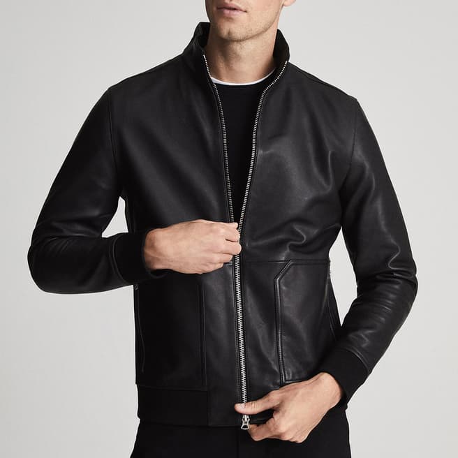 Reiss Black Walton Leather Jacket