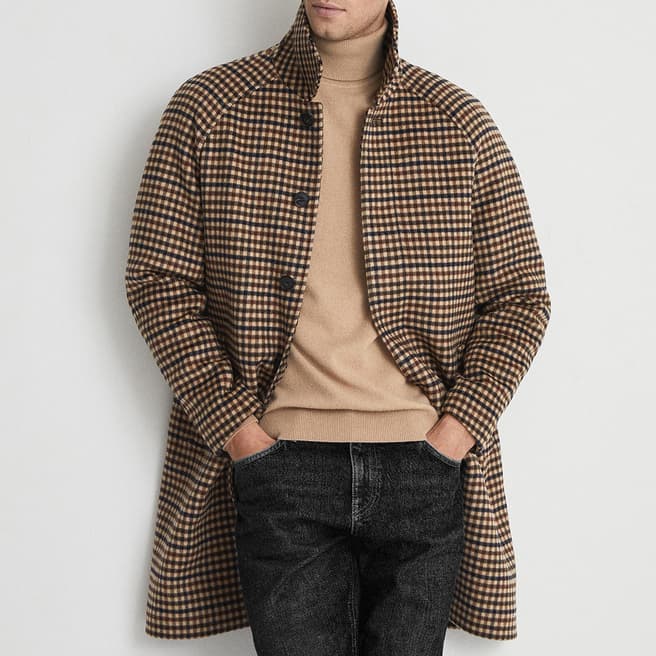 Reiss Brown Check Wool Blend Coat