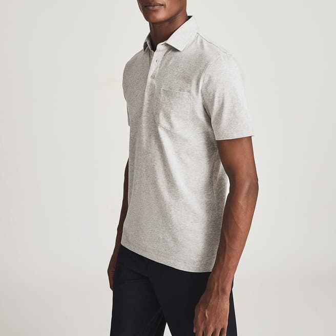 Reiss Grey Melange Elliot Cotton Polo Shirt