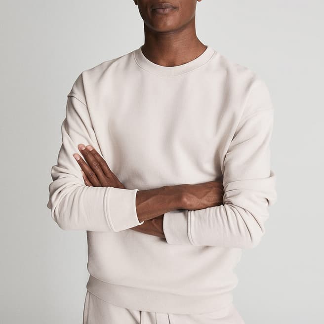 Reiss Off White Alistar Garment Dye Cotton Sweatshirt