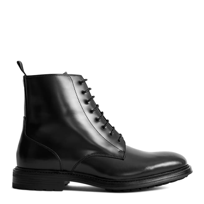 Reiss Black Aden Laced Leather Boots