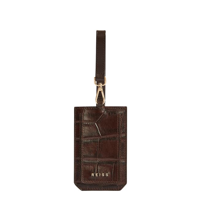 Reiss Brown Longford Croc Leather Luggage Tag