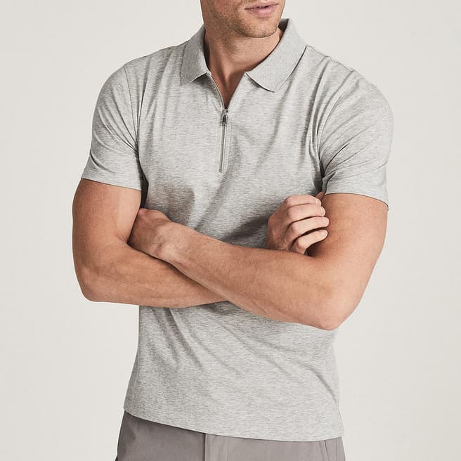 Reiss Grey Short Sleeve Cotton Polo Shirt