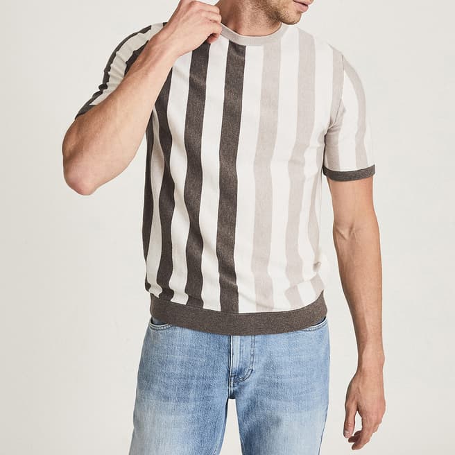 Reiss Ecru Stripe Wool Blend T-Shirt