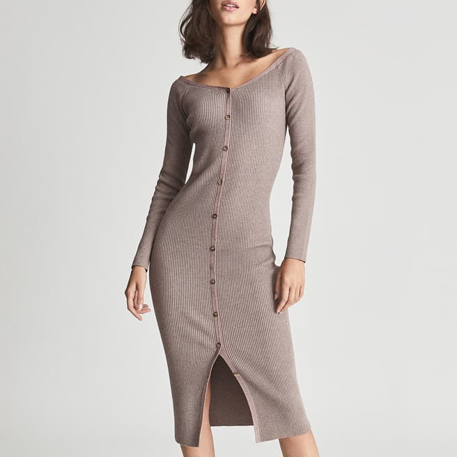 Reiss Stone Camille Knitted Bodycon Midi Dress