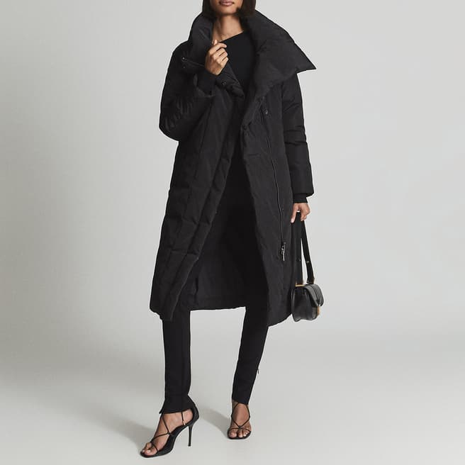 Reiss Black Maura Longline Puffer Coat