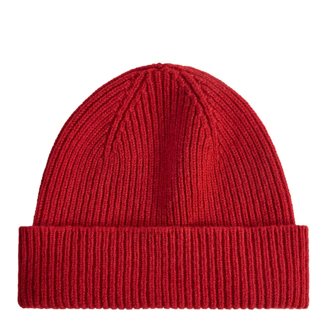 Reiss Bright Red Picton Knitted Wool Beanie