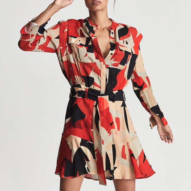 Reiss Red Floral Theo Mini Dress