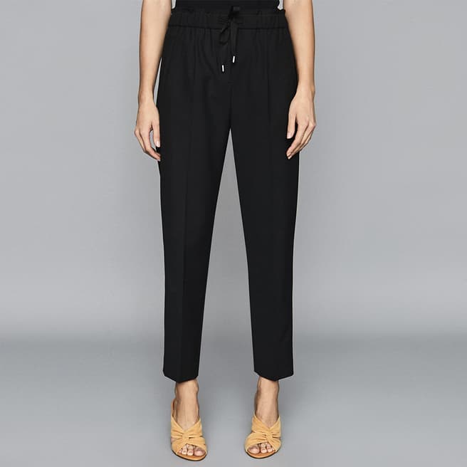 Reiss Black Perry Tapered Wool Blend Trousers