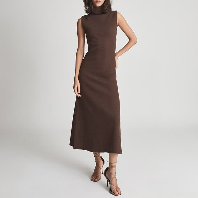 Reiss Brown Alyssa Cotton Blend Midi Dress