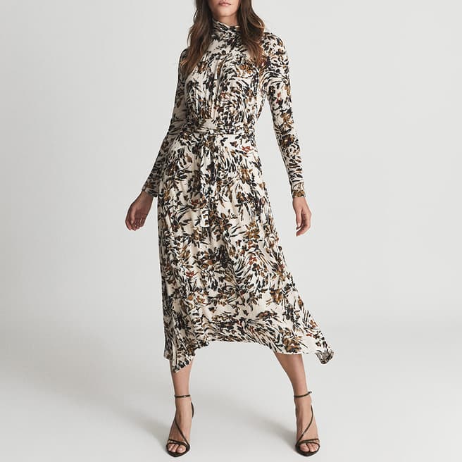 Reiss Floral Print Bobby Wool Blend Midi Dress