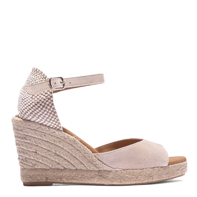 Paseart Light Pink Suede Open Toe Espadrille Wedges