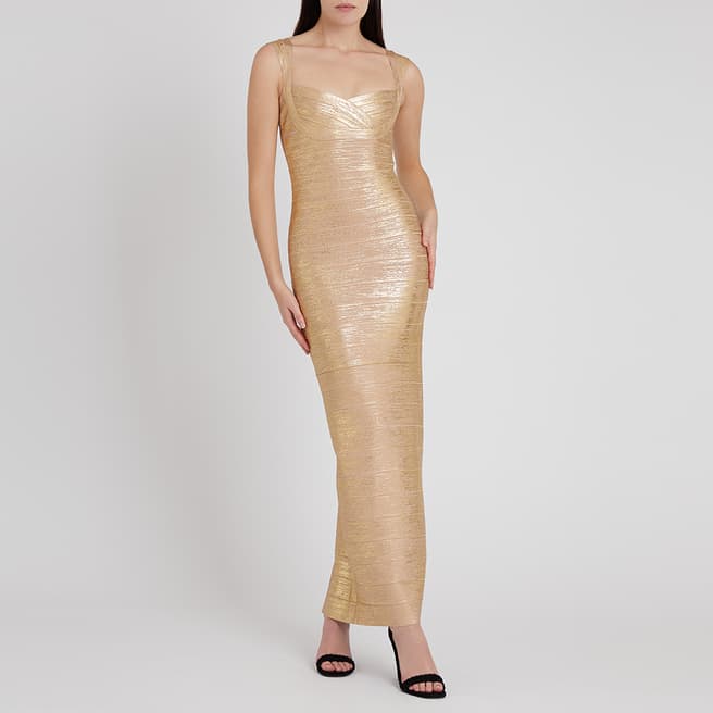 Herve Leger Gold Sweetheart Bandage Gown