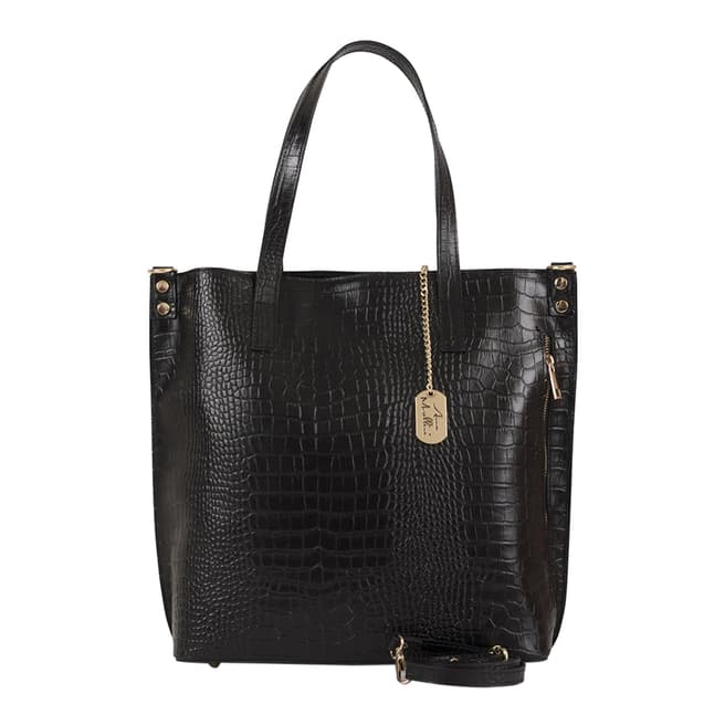 Anna Morellini Black Margherita Leather Top Handle Bag