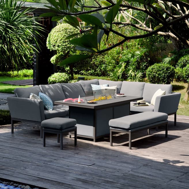 Maze SAVE £660 - Pulse Left Handed Rectangular Corner Dining Set with Fire Pit , Charcoal